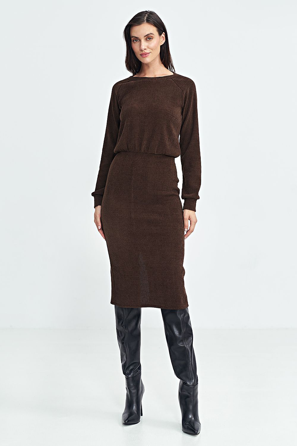 Ribbed Knit Dress with Long Sleeves