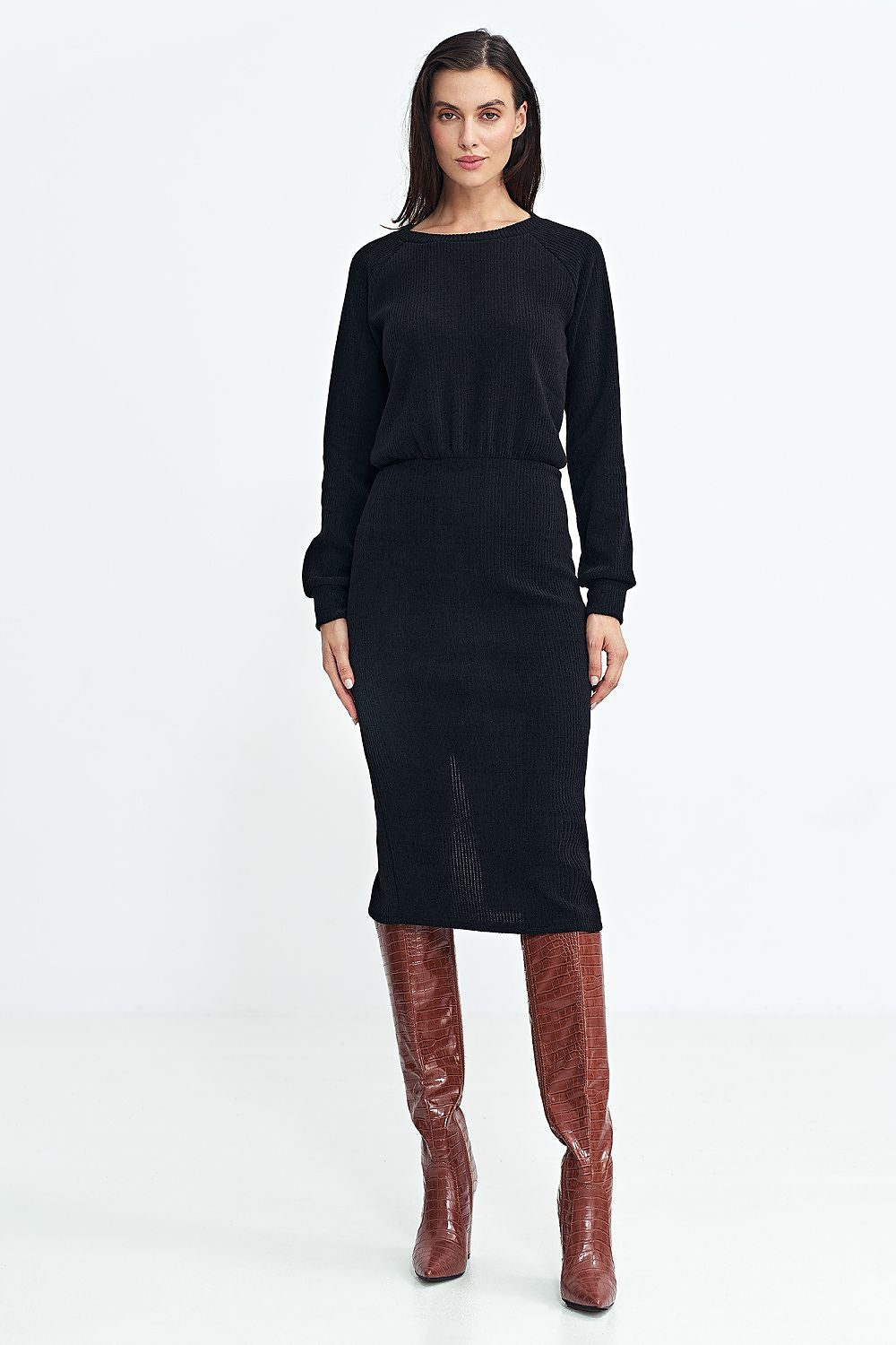 Ribbed Knit Dress with Long Sleeves