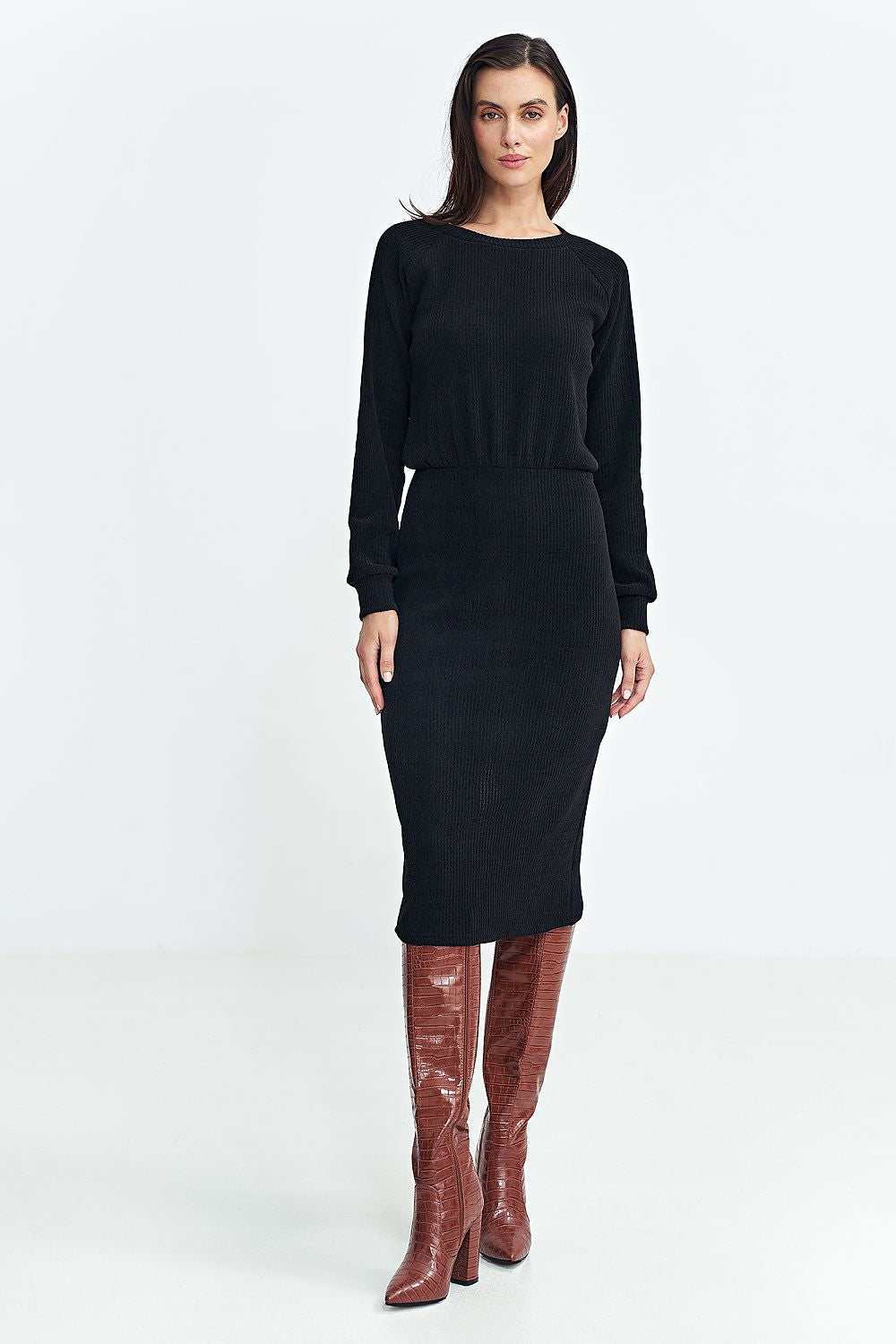 Ribbed Knit Dress with Long Sleeves