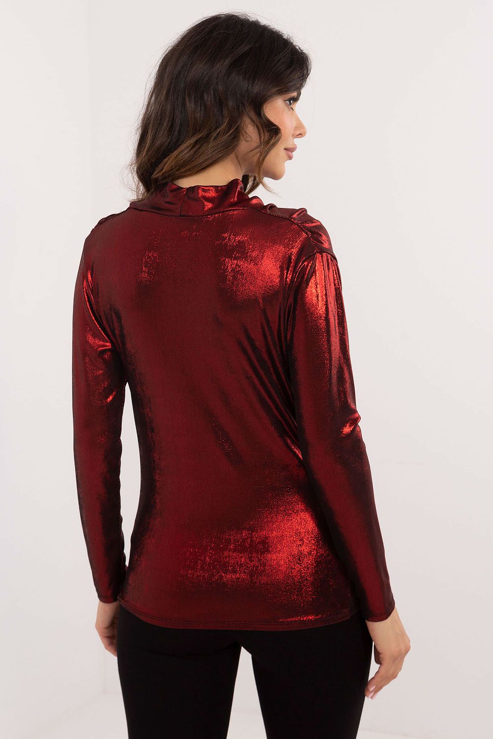 Shimmering Long-Sleeve Blouse with Pleated Detail