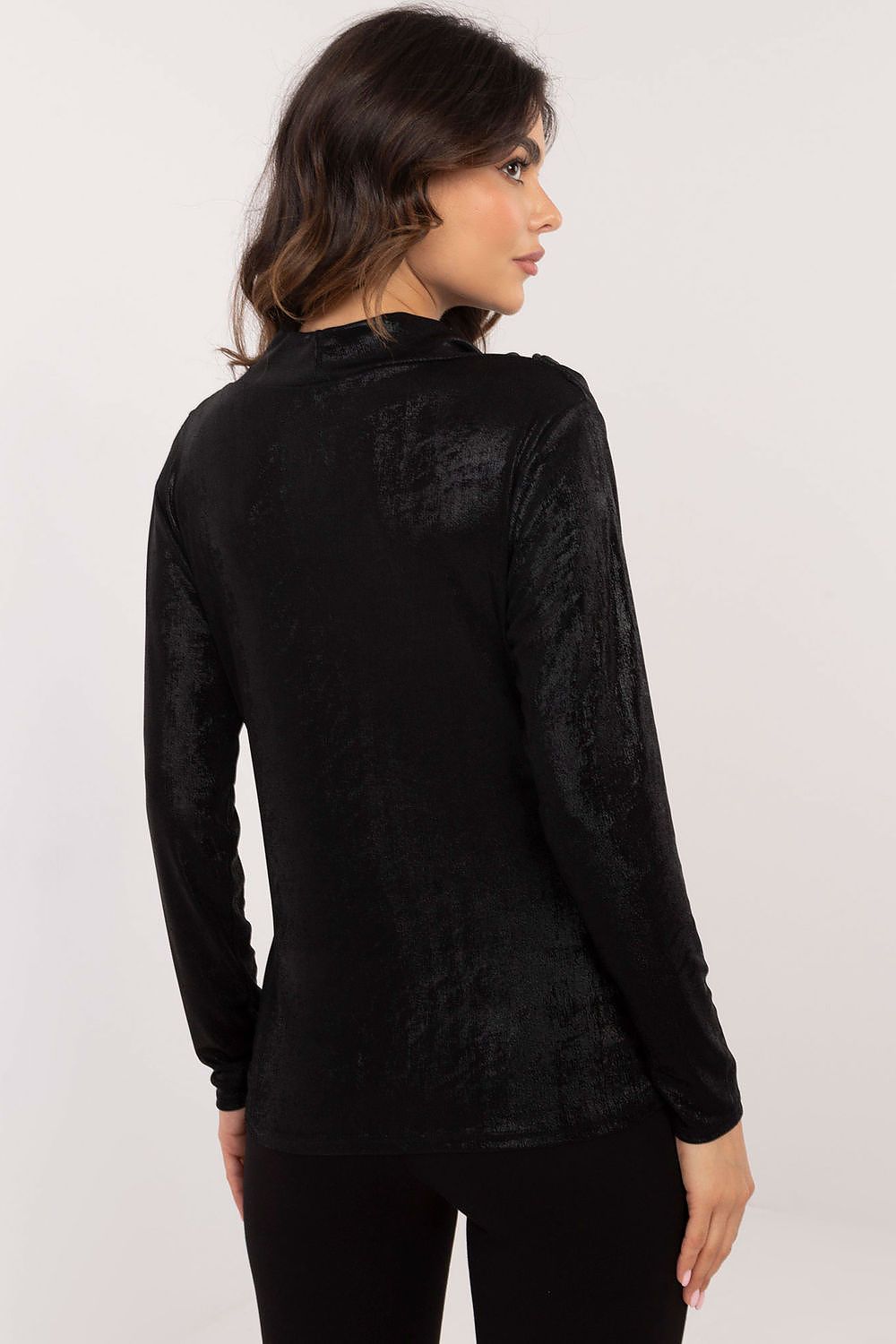 Shimmering Long-Sleeve Blouse with Pleated Detail