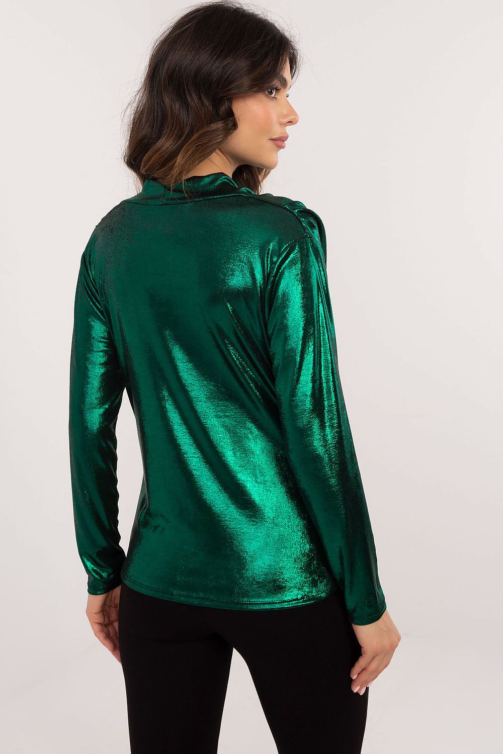 Shimmering Long-Sleeve Blouse with Pleated Detail