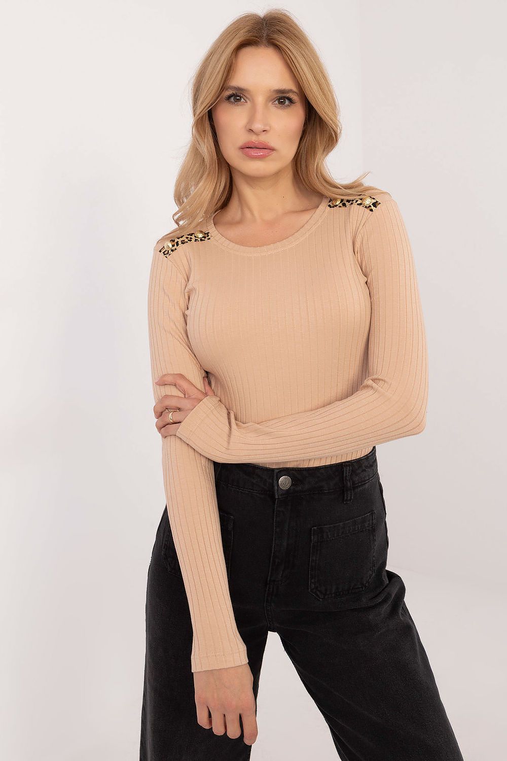 Ribbed Animal Motif Blouse  Shop One Place