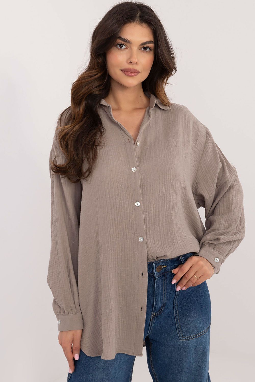 Long sleeve variegated fabric texture shirt  Shop One Place