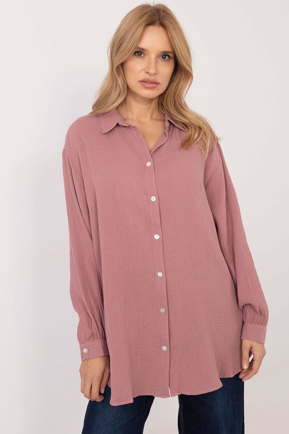 Long sleeve variegated fabric texture shirt  Shop One Place