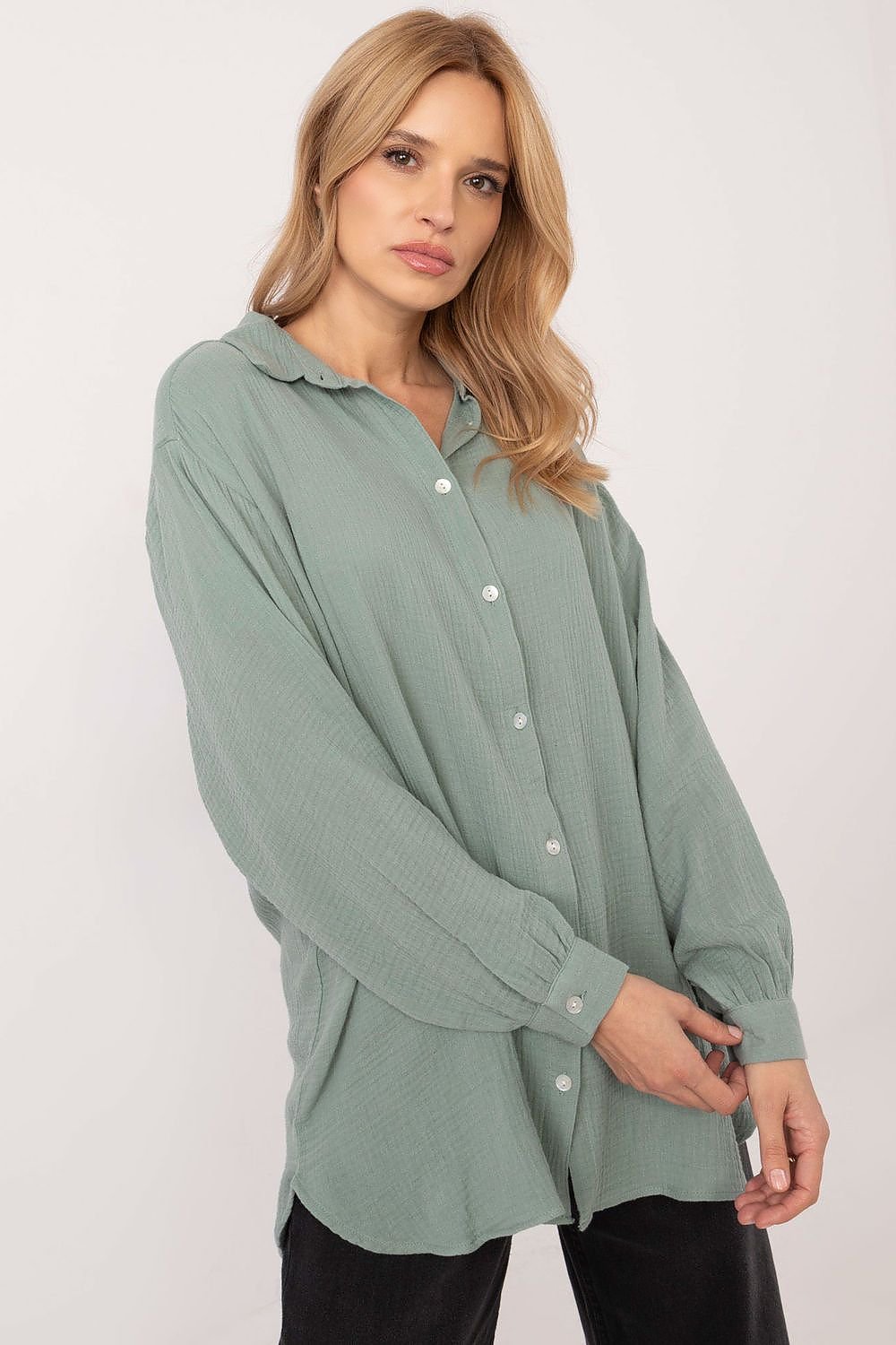 Long sleeve variegated fabric texture shirt  Shop One Place