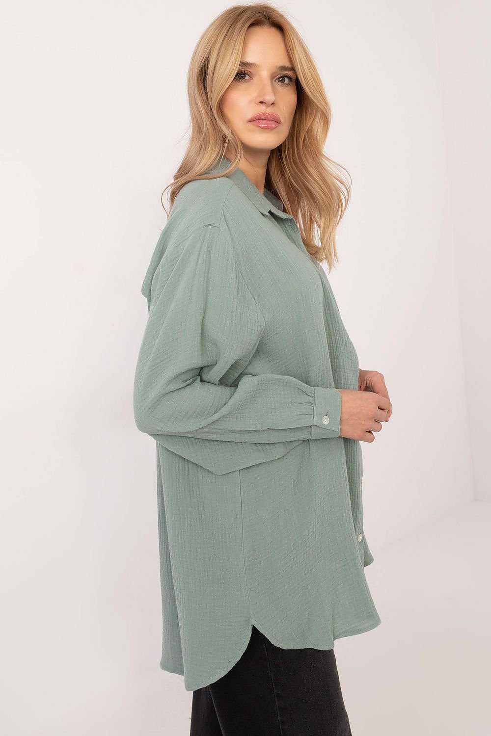 Long sleeve variegated fabric texture shirt  Shop One Place