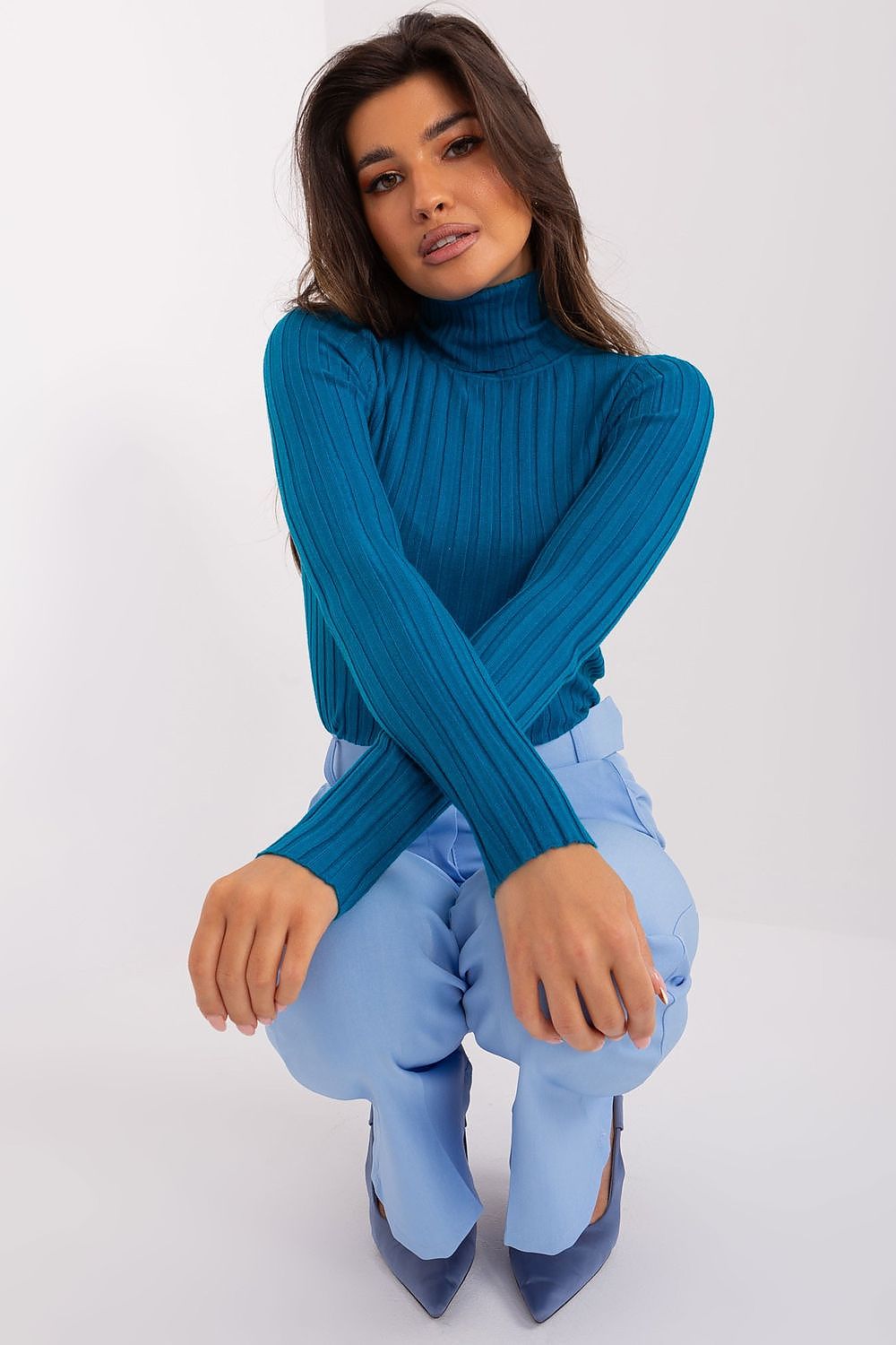 Classic Cut Ribbed Fabric Turtleneck Sweater