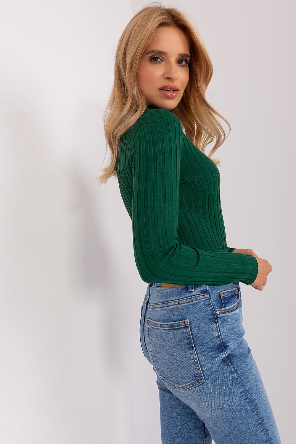 Classic Cut Ribbed Fabric Turtleneck Sweater