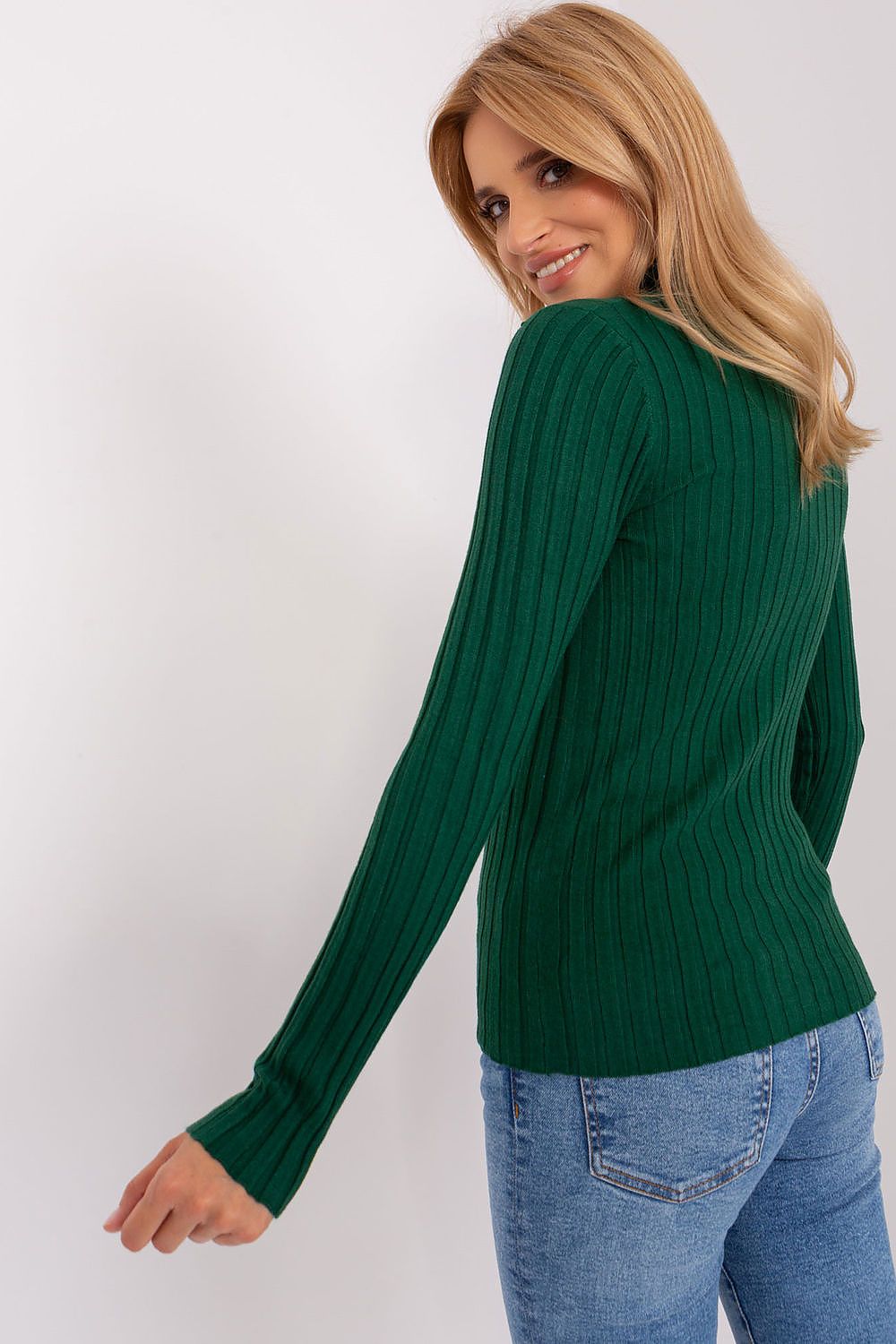 Classic Cut Ribbed Fabric Turtleneck Sweater