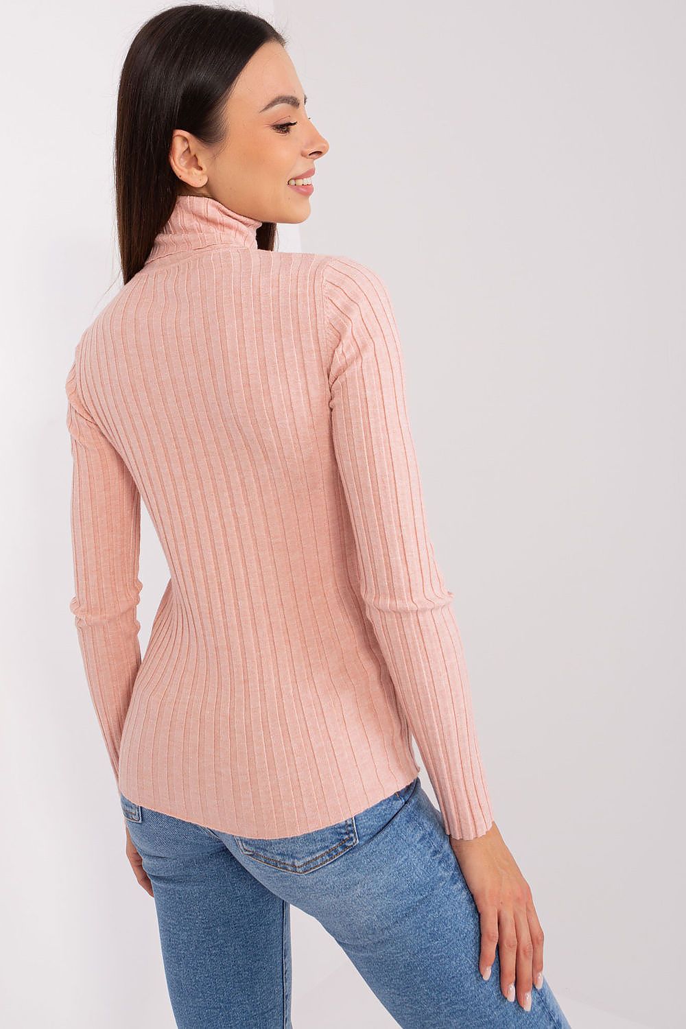 Classic Cut Ribbed Fabric Turtleneck Sweater