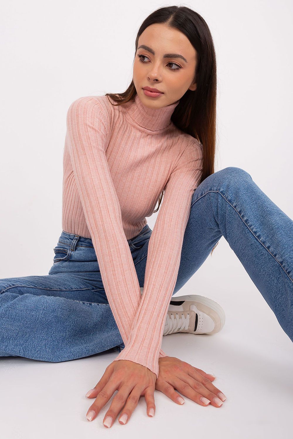 Classic Cut Ribbed Fabric Turtleneck Sweater