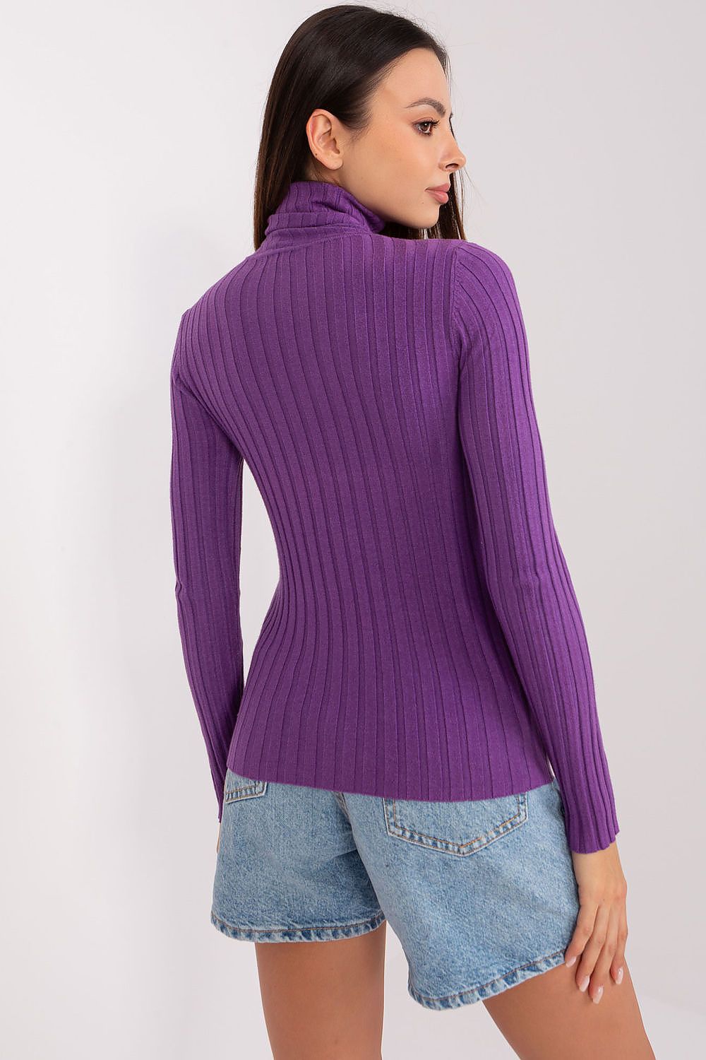 Classic Cut Ribbed Fabric Turtleneck Sweater