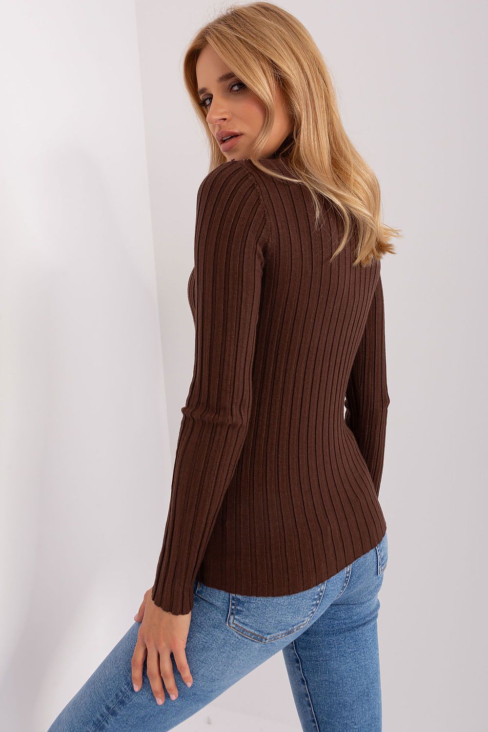 Classic Cut Ribbed Fabric Turtleneck Sweater