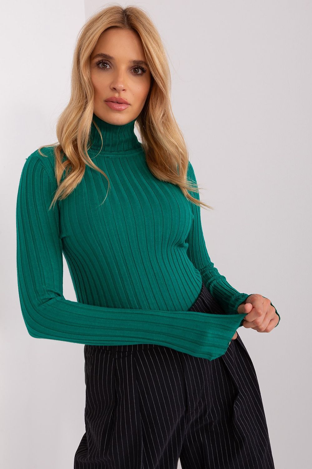 Classic Cut Ribbed Fabric Turtleneck Sweater