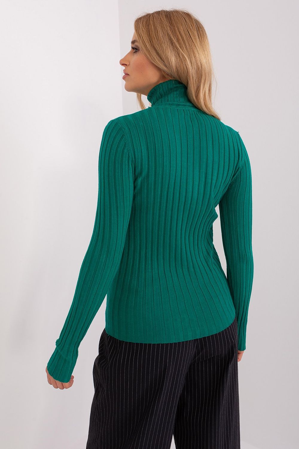 Classic Cut Ribbed Fabric Turtleneck Sweater