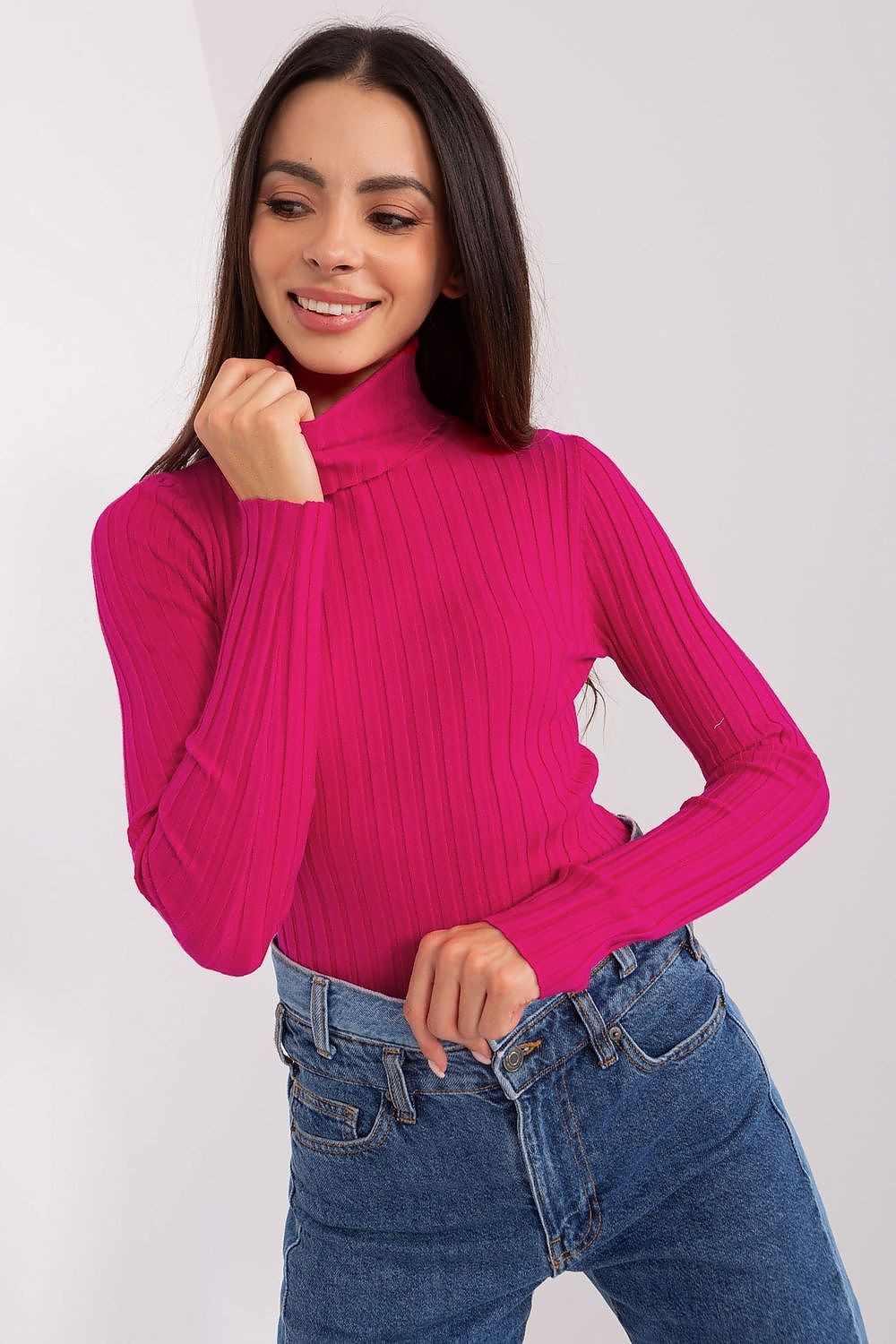 Classic Cut Ribbed Fabric Turtleneck Sweater