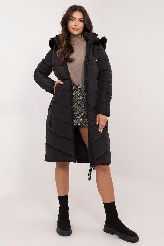 Long Quilted Winter Jacket With Fur