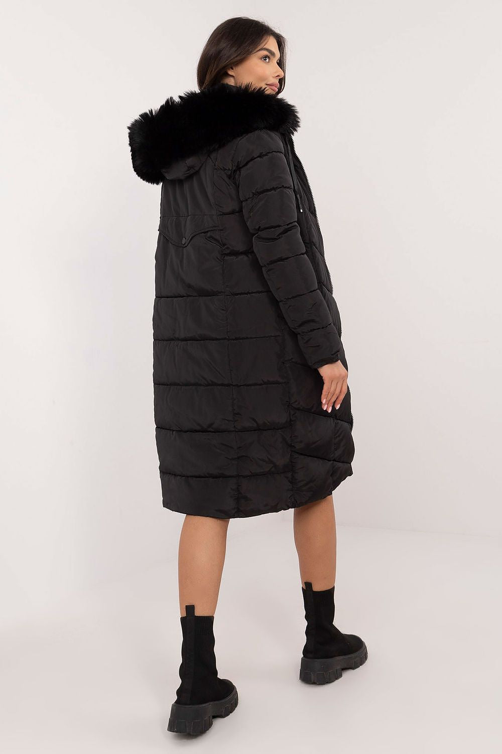 Long Quilted Winter Jacket With Fur