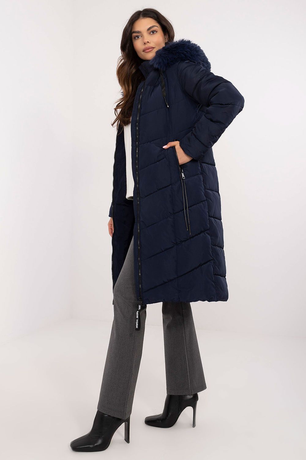 Long Quilted Winter Jacket With Fur