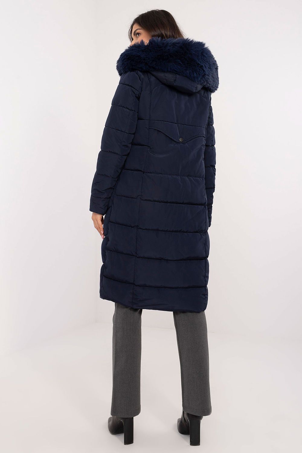 Long Quilted Winter Jacket With Fur