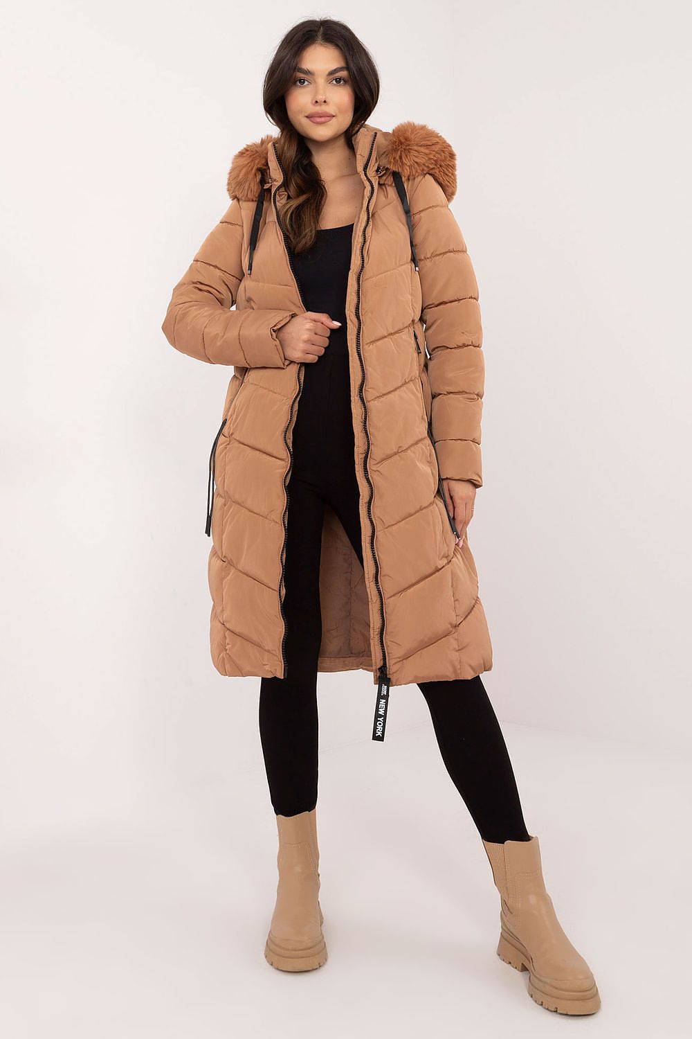 Long Quilted Winter Jacket With Fur