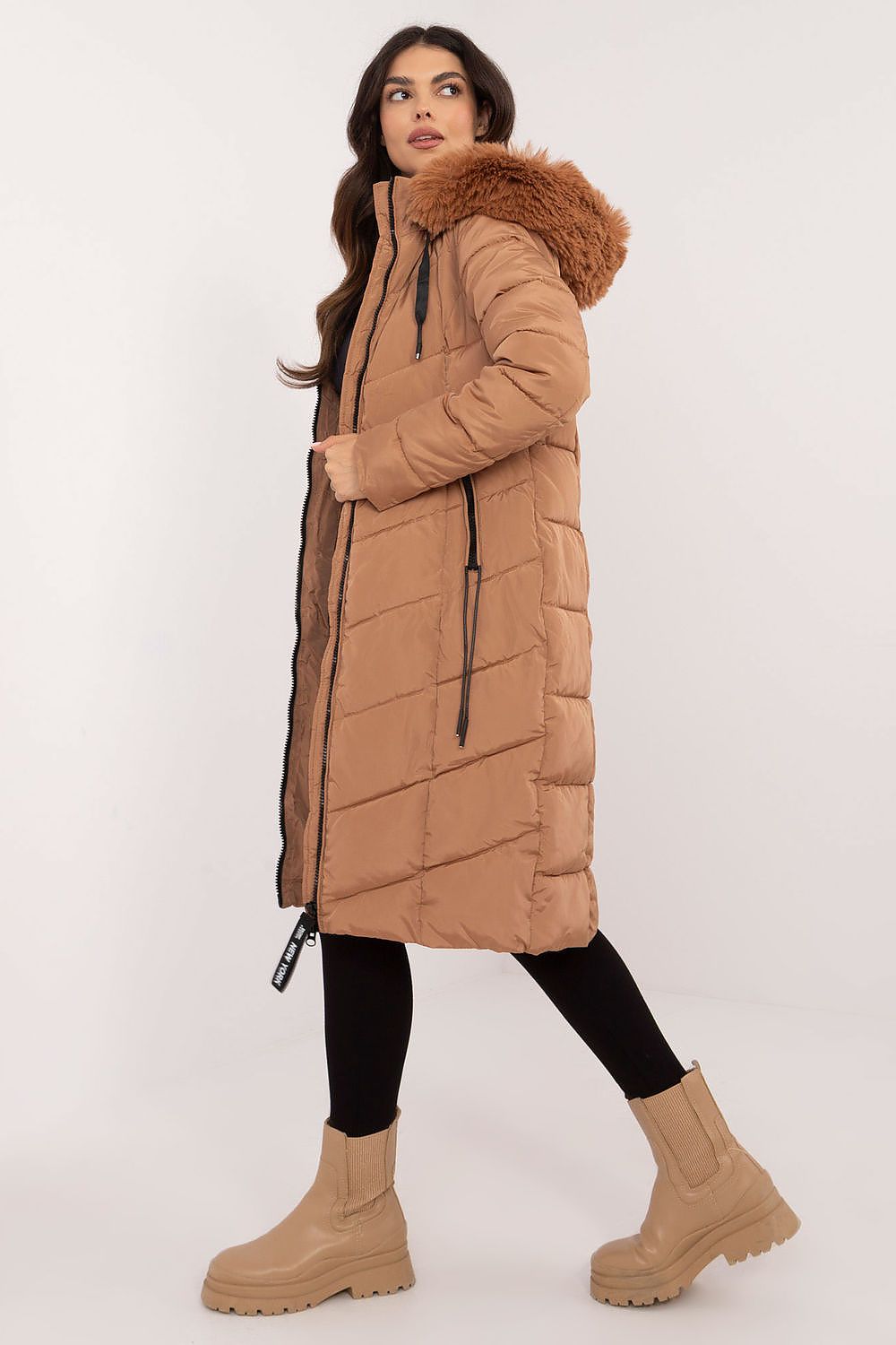 Long Quilted Winter Jacket With Fur