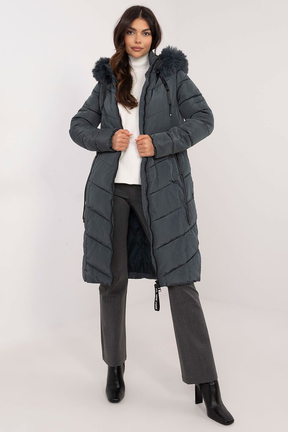 Long Quilted Winter Jacket With Fur