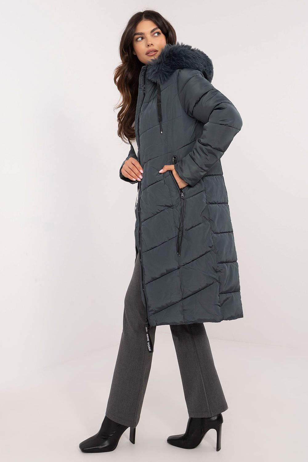 Long Quilted Winter Jacket With Fur