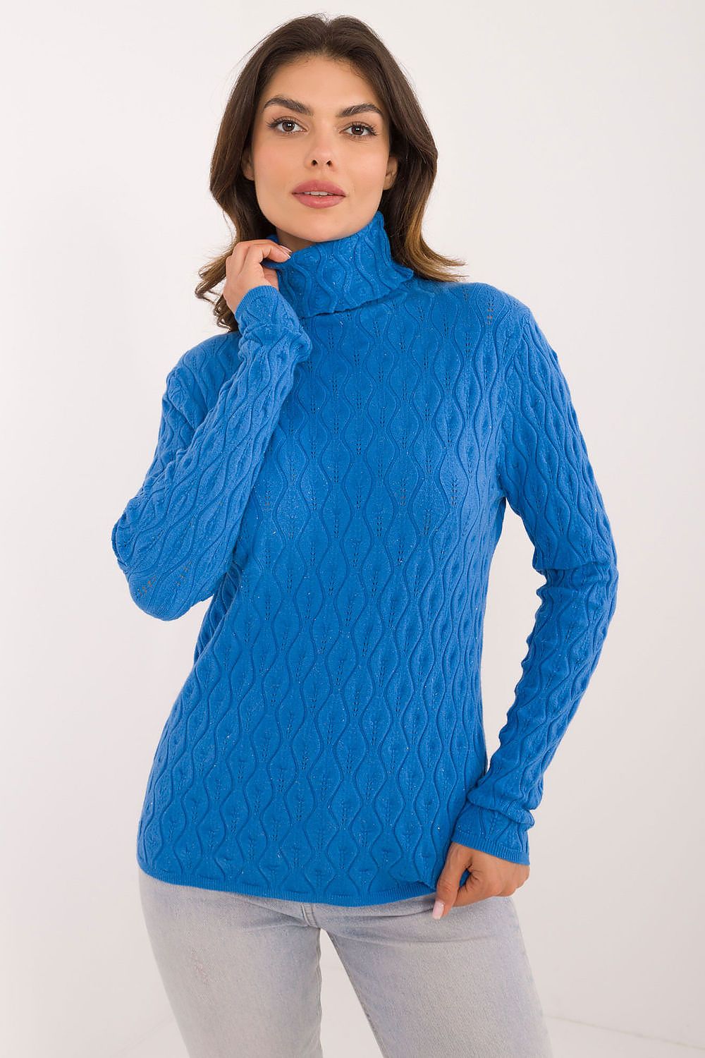 Openwork Pattern Turtleneck Sweater