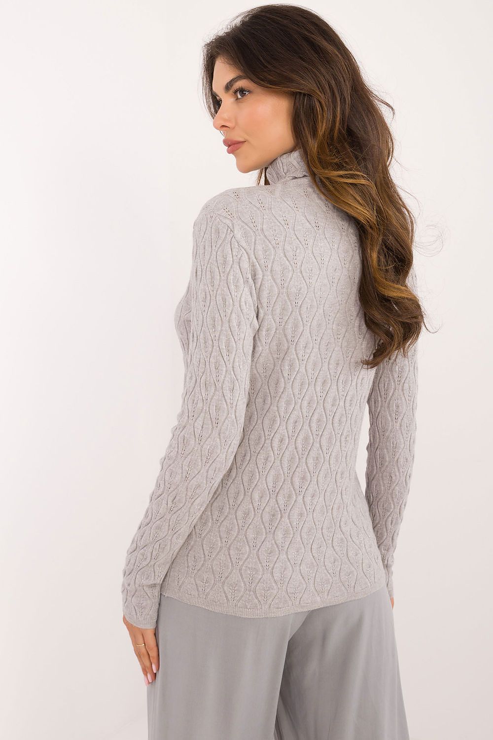 Openwork Pattern Turtleneck Sweater