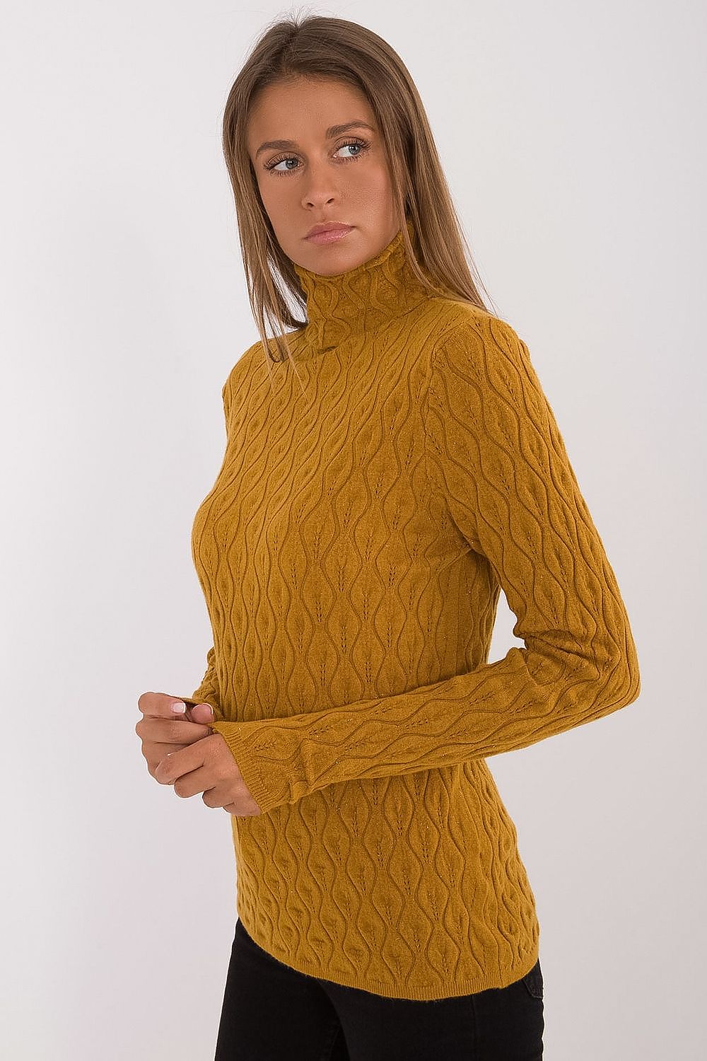 Openwork Pattern Turtleneck Sweater