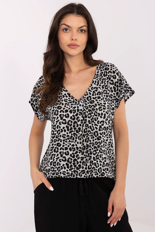 Sublevel Animal Print V-Neck Blouse  Shop One Place