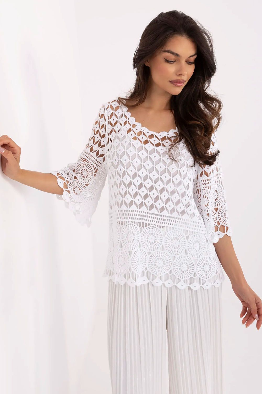 Women’s Two-Piece Boho Cotton Blouse Set – Openwork Top with Fitted Camisole  Shop One Place