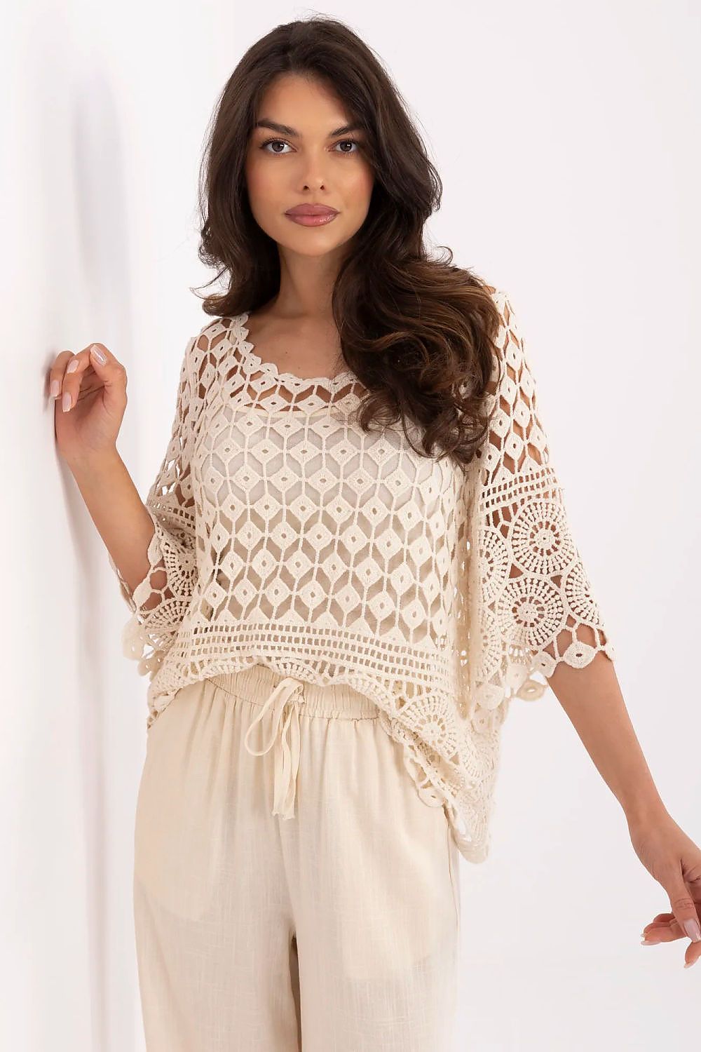 Women’s Two-Piece Boho Cotton Blouse Set – Openwork Top with Fitted Camisole  Shop One Place