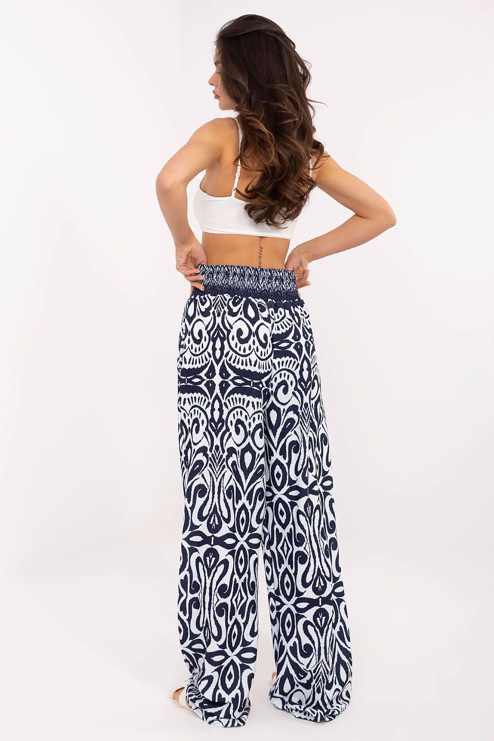 Boho High-Waisted Wide Leg Pants Italy Moda-Navy Blue  Shop One Place