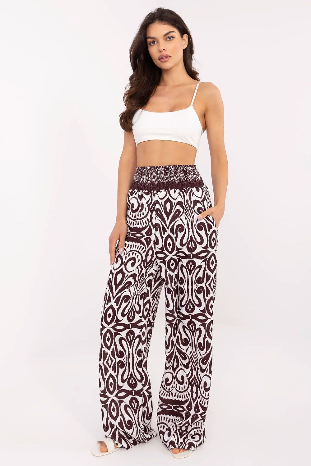 Boho High-Waisted Wide Leg Pants Italy Moda-Dark Brown  Shop One Place