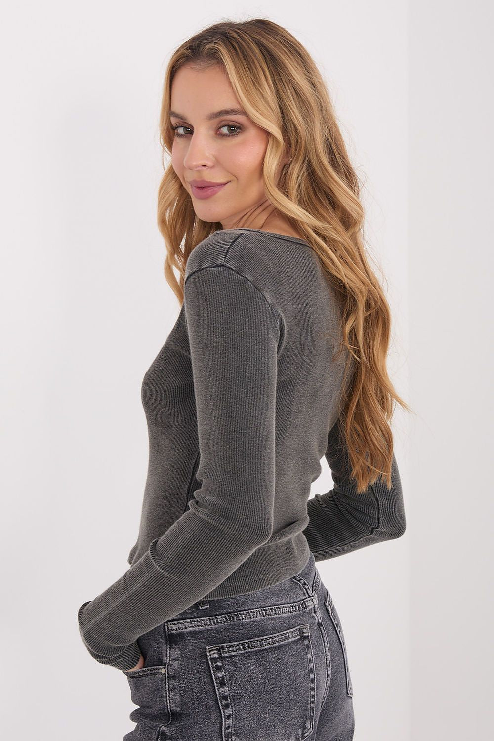 Women's Ribbed V-Neck Long Sleeve Top – view 5