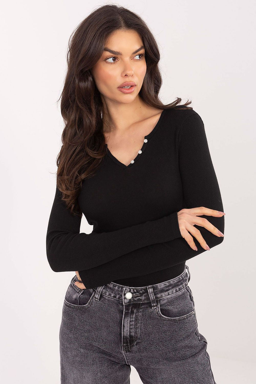 Women's Ribbed V-Neck Long Sleeve Top – view 10