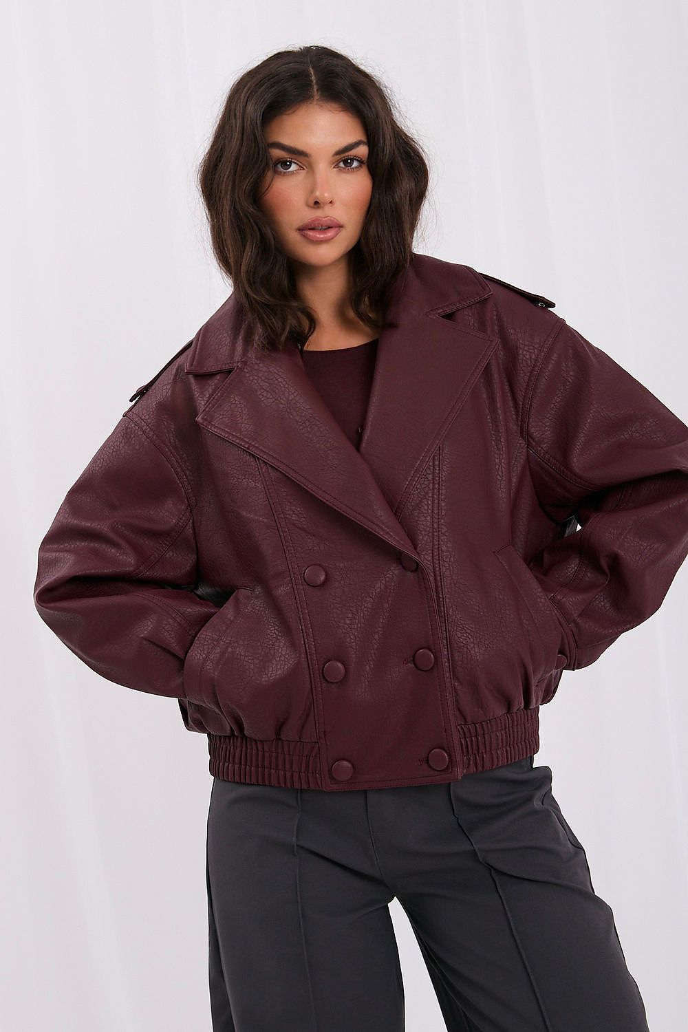 Women's Faux Leather Double-Breasted Jacket – view 4