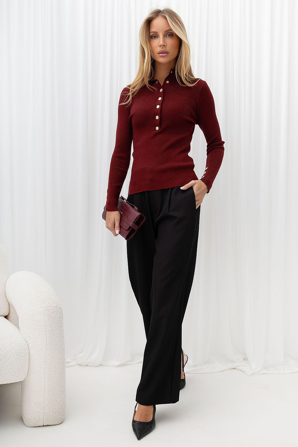 Women's Ribbed Stand Collar Sweater
