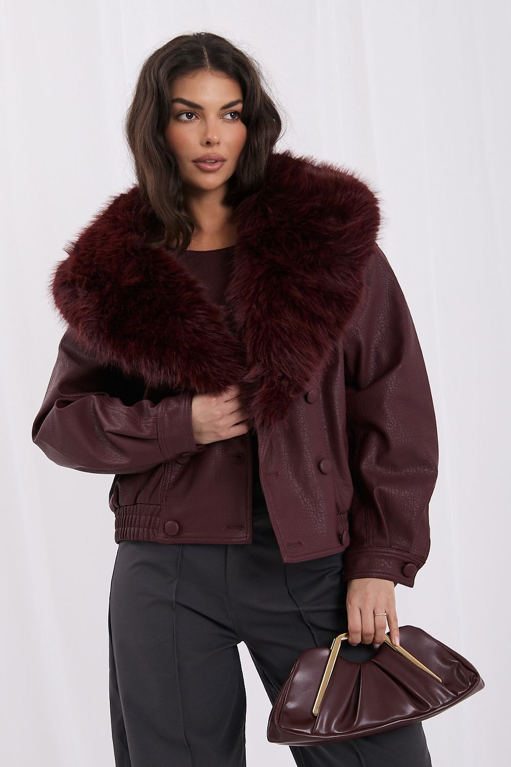 Women's Faux Leather Double-Breasted Jacket – view 7