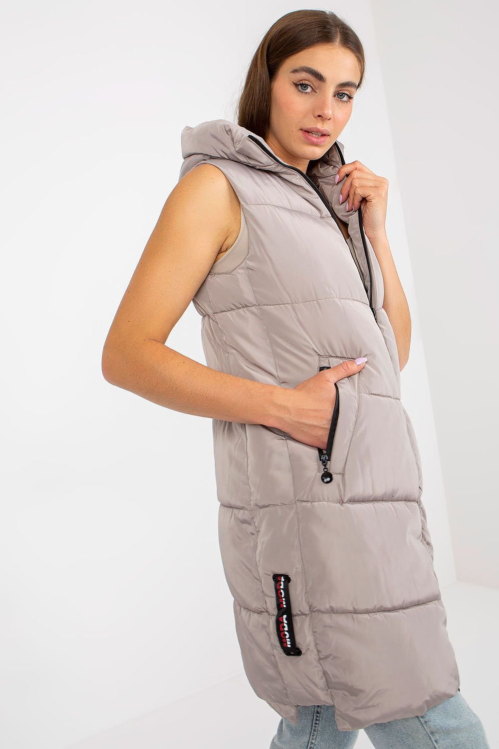 Stylish Down Vest with Hood Side Slip-in Pockets