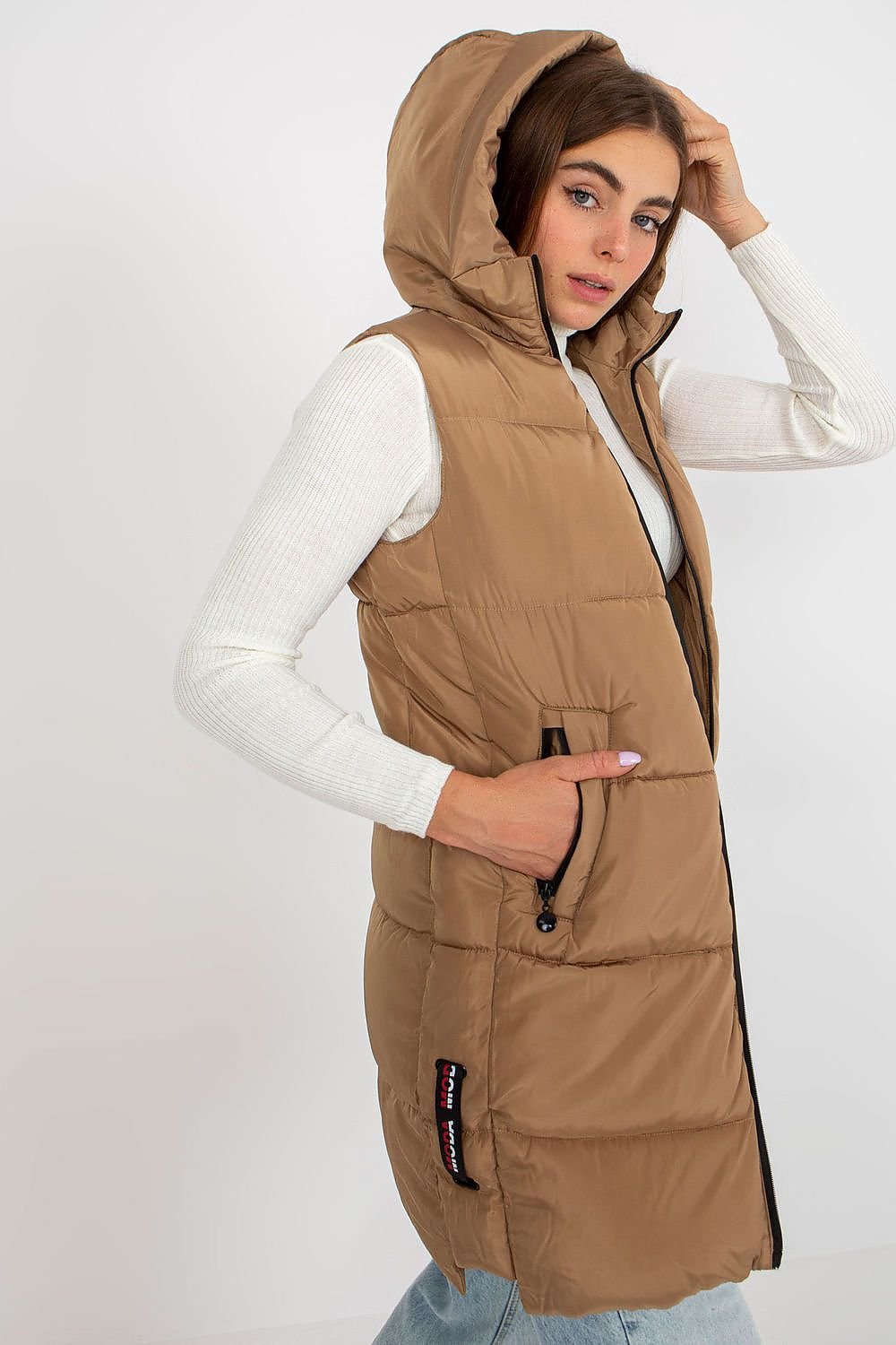 Stylish Down Vest with Hood Side Slip-in Pockets