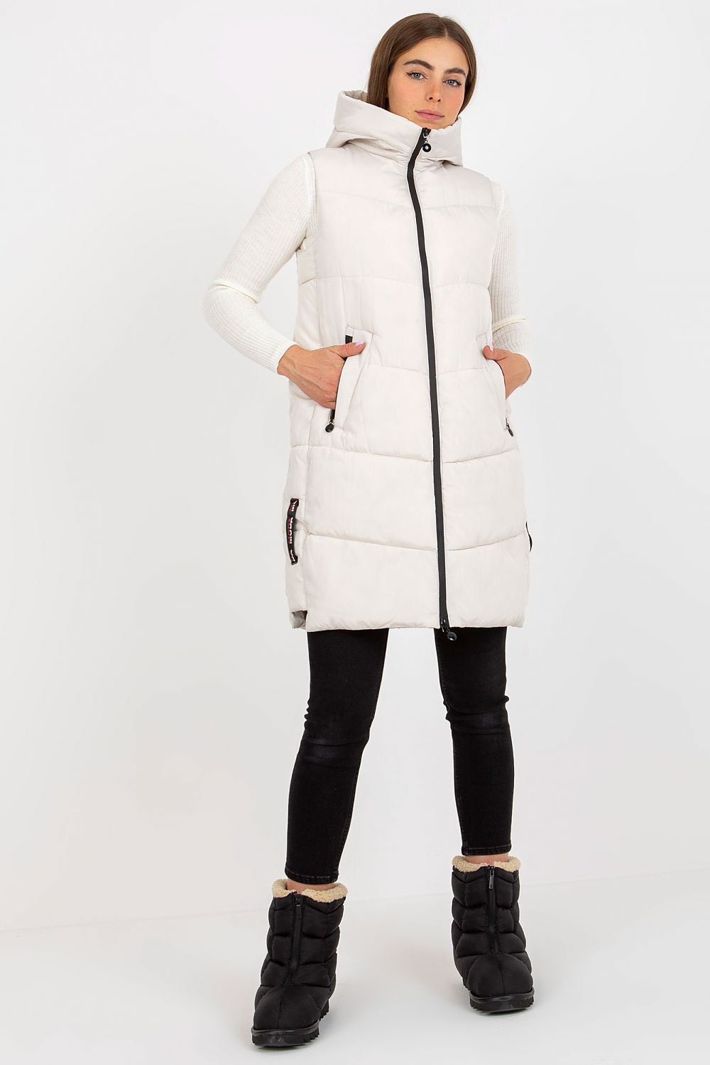 Stylish Down Vest with Hood Side Slip-in Pockets