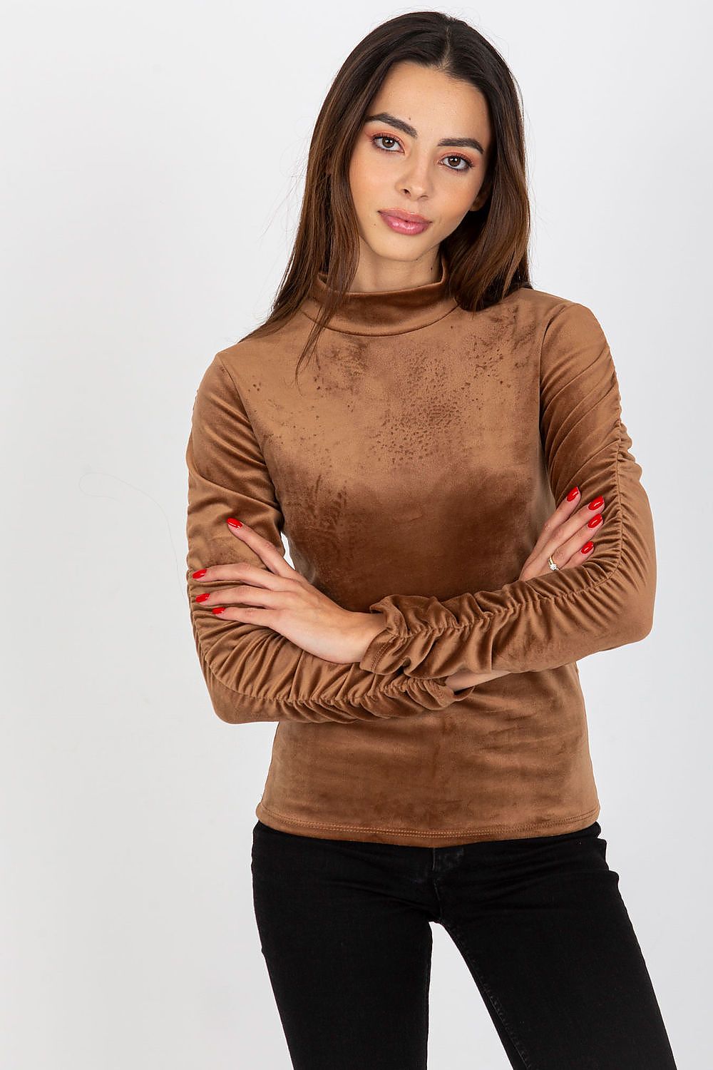 Rue Paris Velour Crease Sleeve Blouse