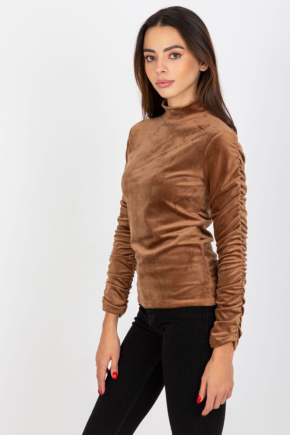 Rue Paris Velour Crease Sleeve Blouse