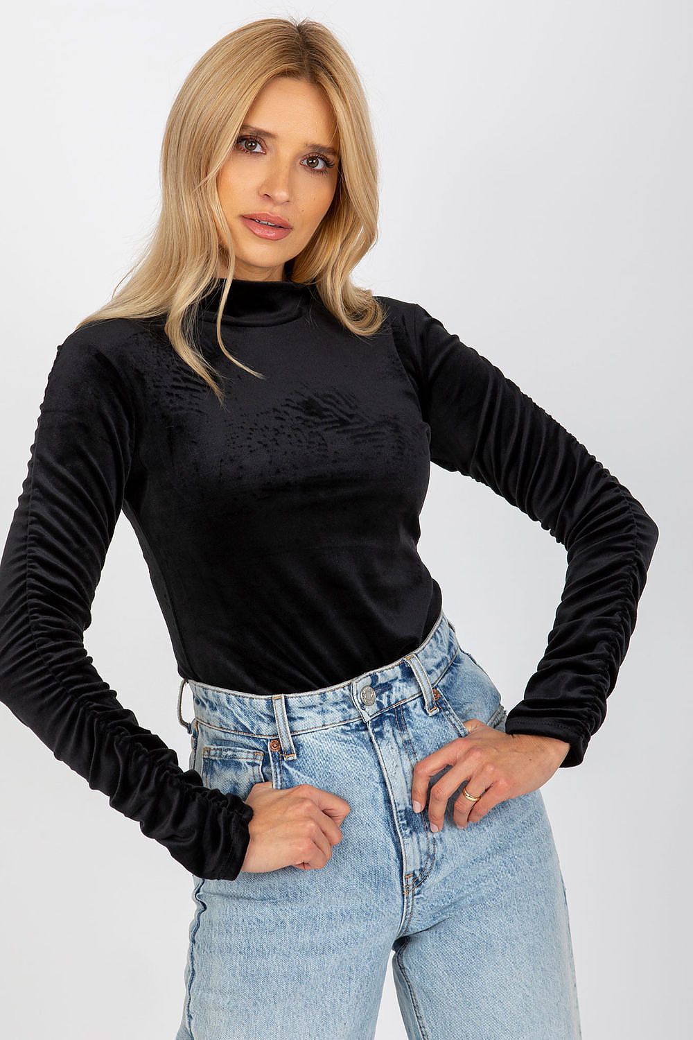 Rue Paris Velour Crease Sleeve Blouse