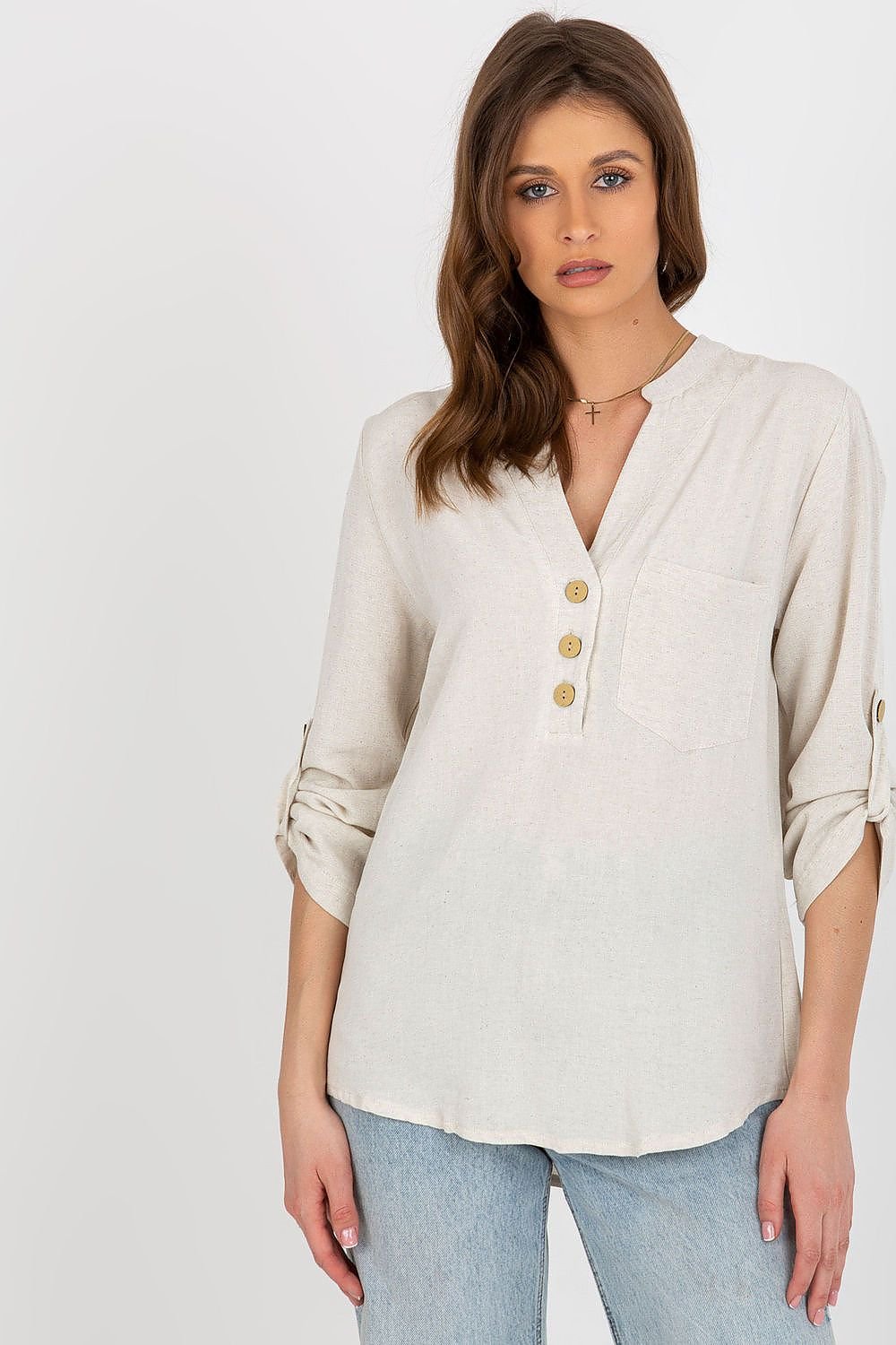 Rue Paris Decorative Clasp and Pocket Blouse  Shop One Place
