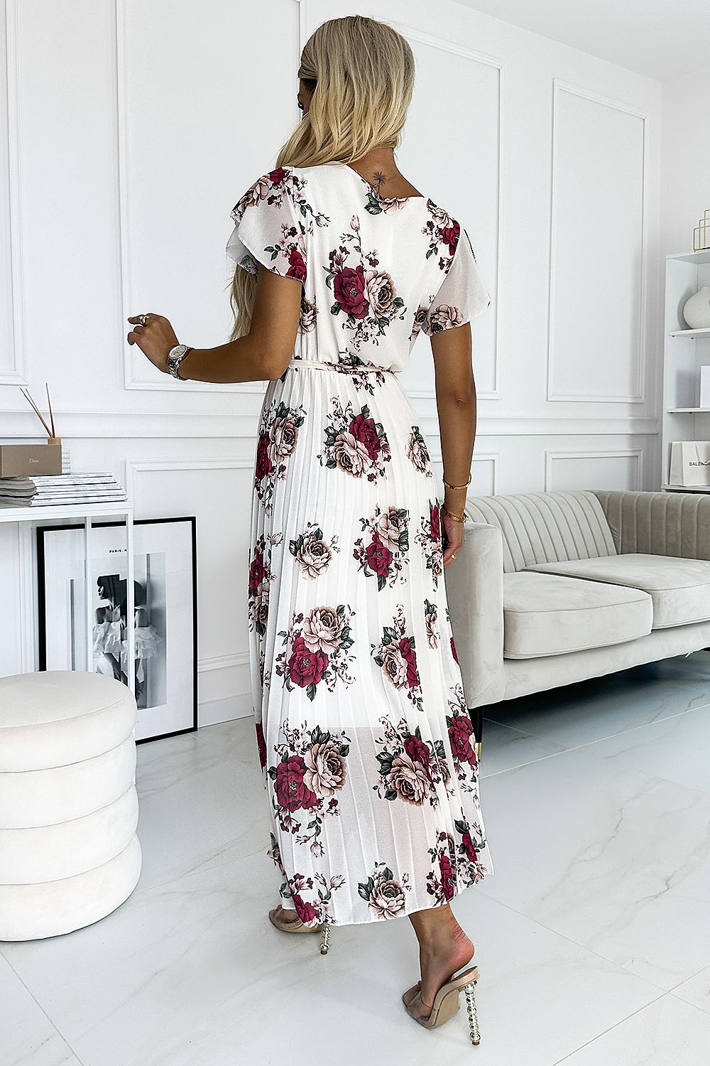 Floral Chiffon Pleated Midi Dress